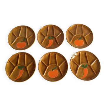 6 vintage compartmented plates