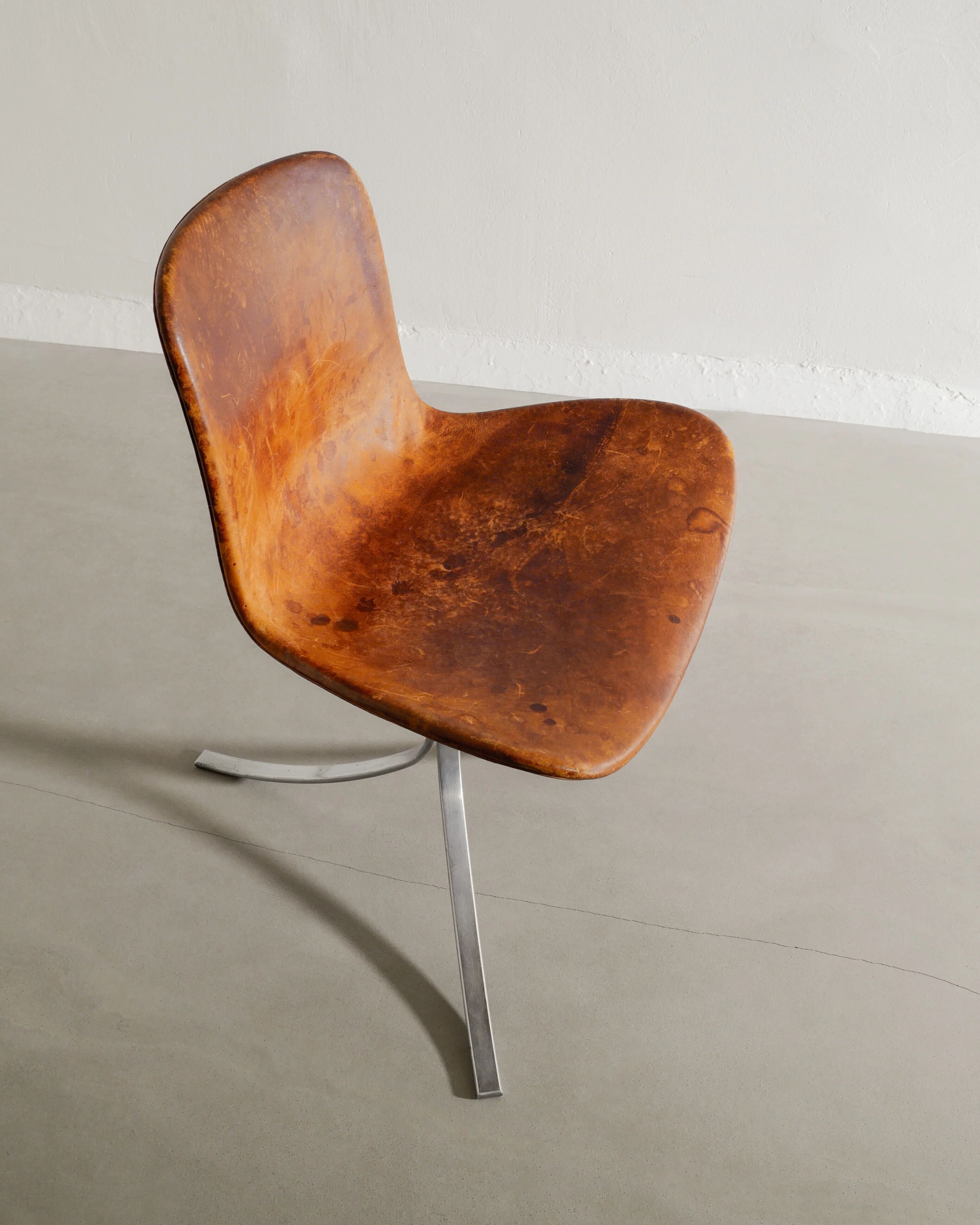 Set of Six Vintage Poul Kjaerholm PK-9 Dining Chairs Brown Leather, 1960s