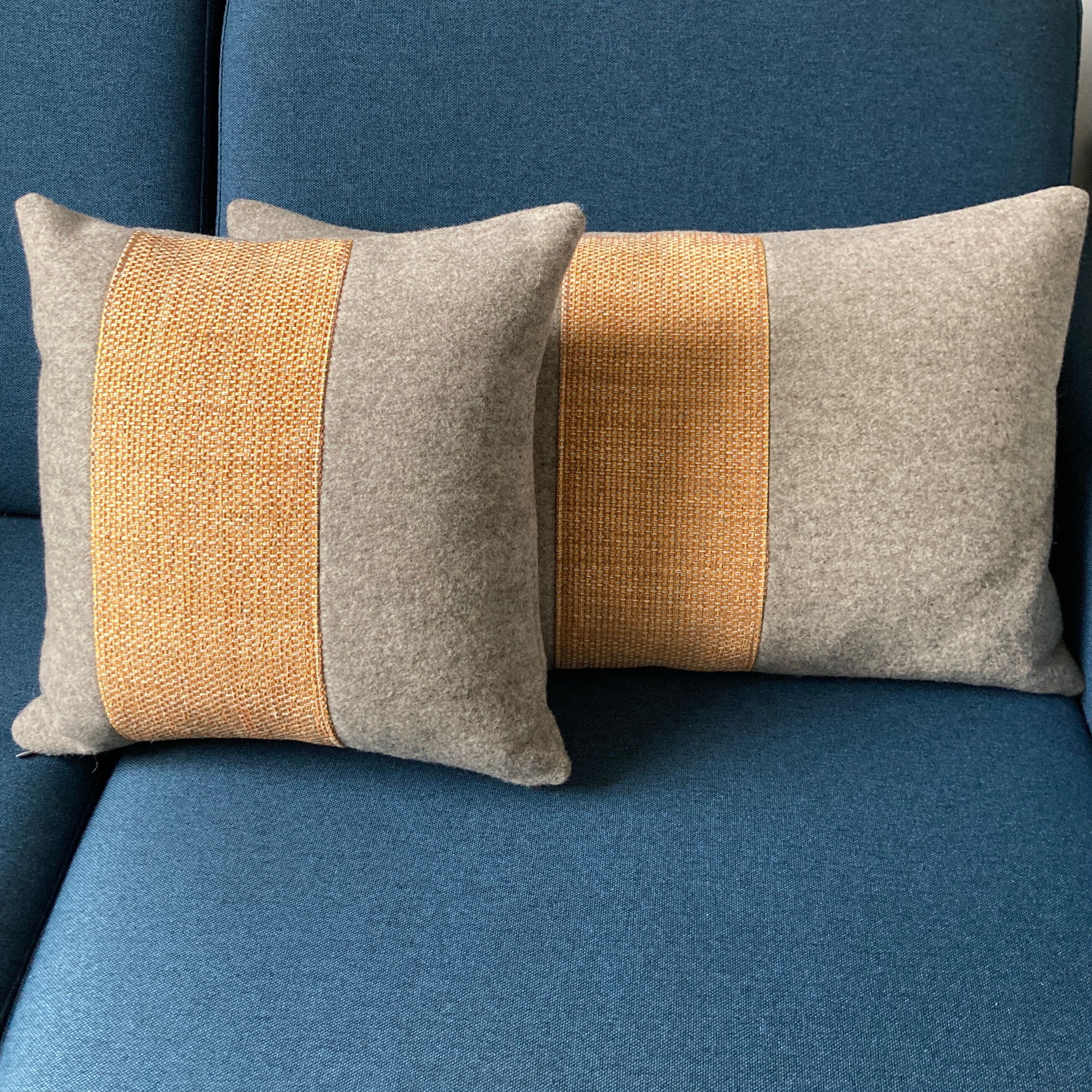 Orange gray wool-fabric cushion