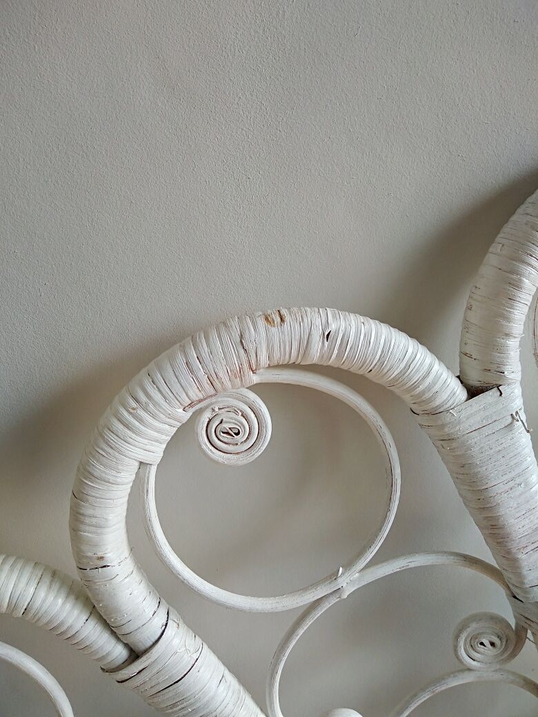 Peacock headboard white wicker