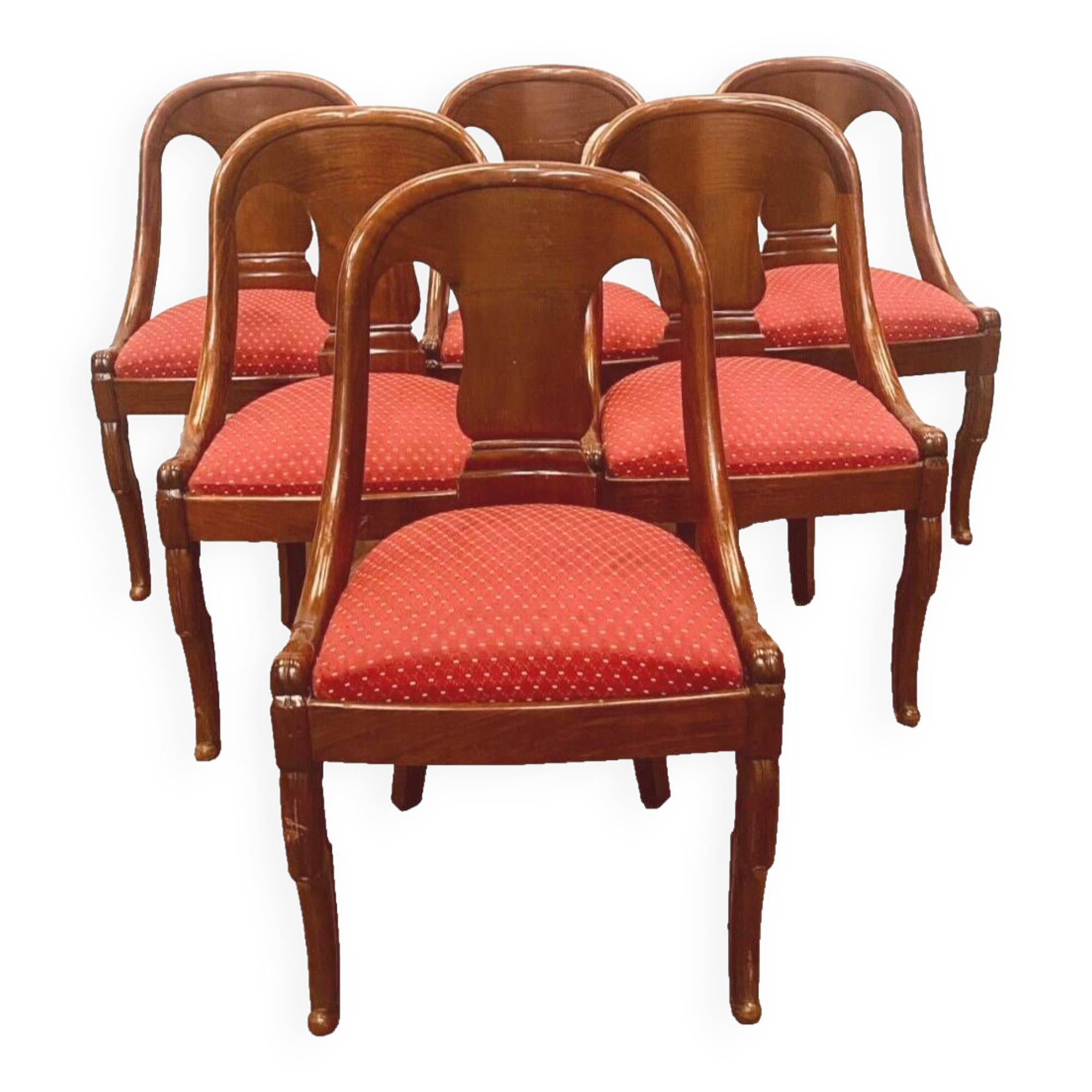 Suite de six chaises gondoles en acajou et placage XX siècle