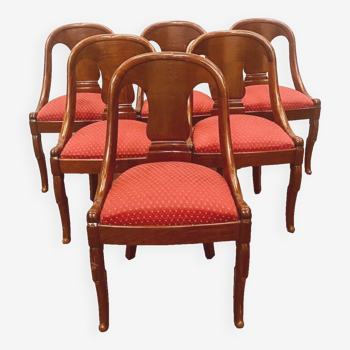 Suite of six gondola chairs in mahogany and 20th century veneer