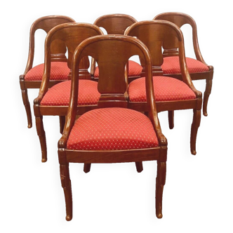 Suite de six chaises gondoles en acajou et placage XX siècle