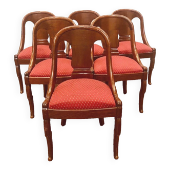 Suite of six gondola chairs in mahogany and 20th century veneer