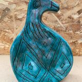 Ancien Vase Zoomorphe Oiseau Terre Cuite Émaillée Verte Ciselé Vintage