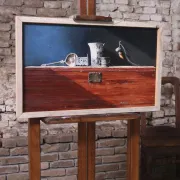 Still life with pewter finds on a chest – Marjolein van den Berg, c. 2011