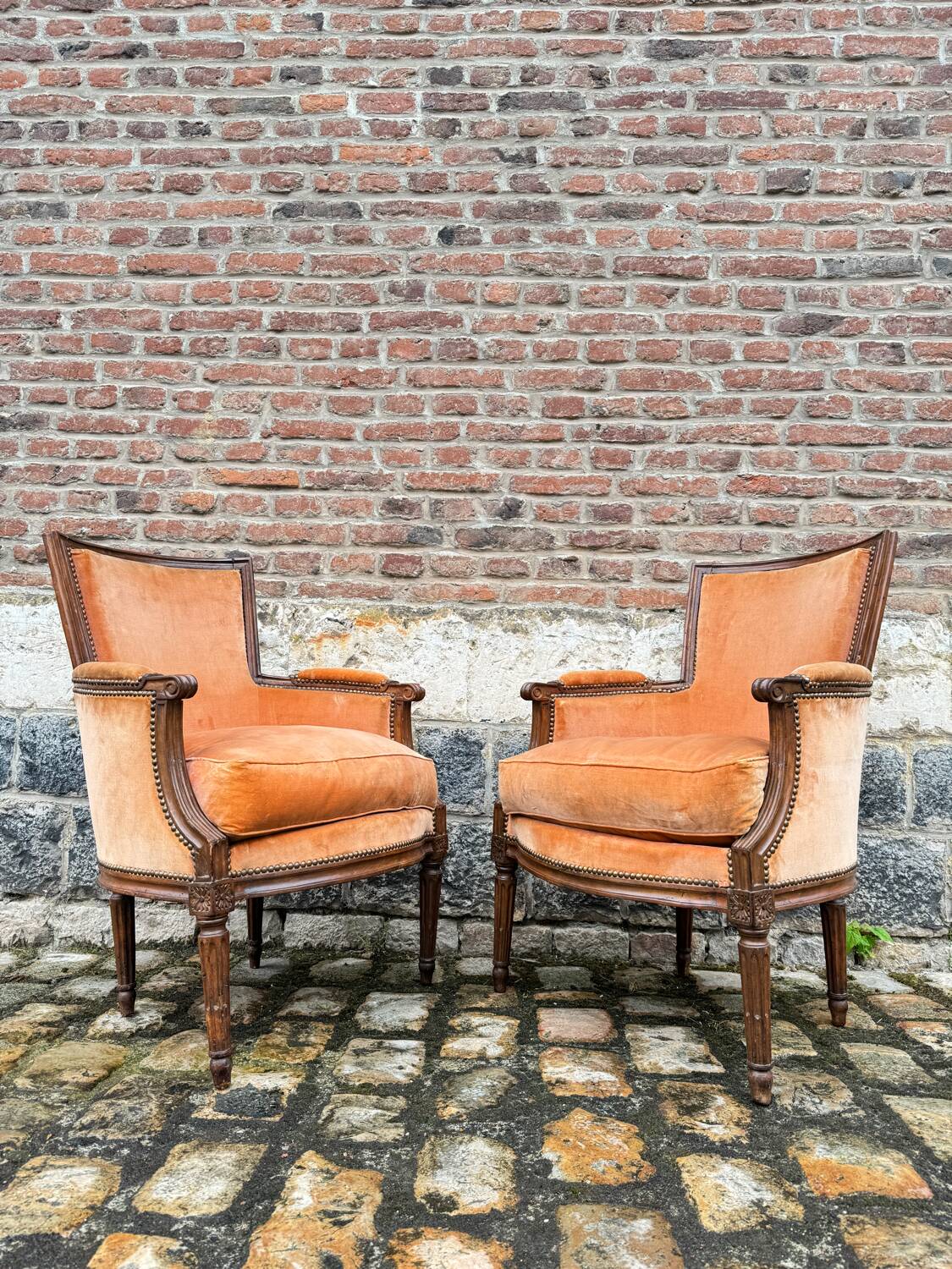 Pair Of Bergères Trapeze Backrest In Walnut Louis XVI XVIII Eme Century