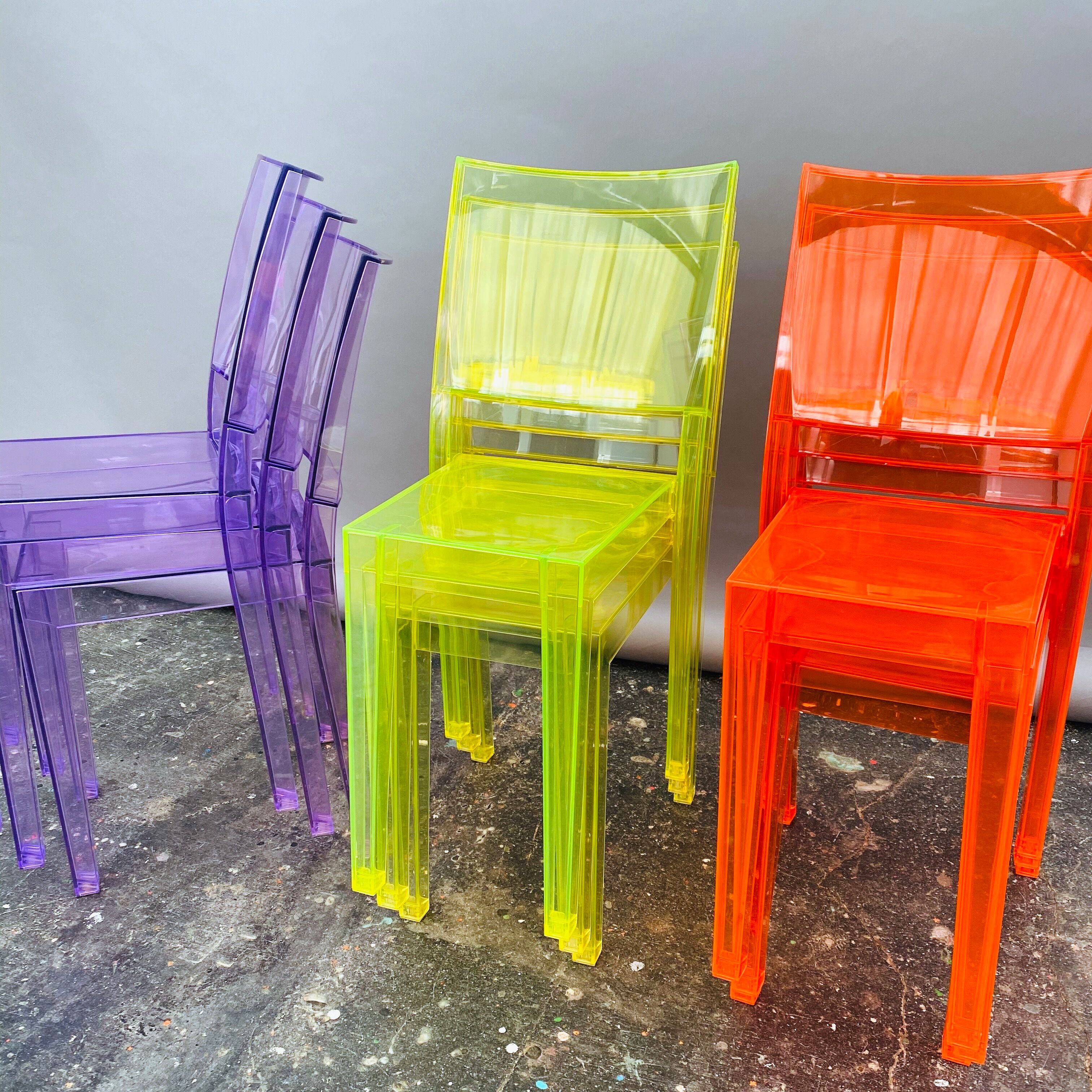 Kartell La Marie chair by Philippe Starck, orange, neon, stacking