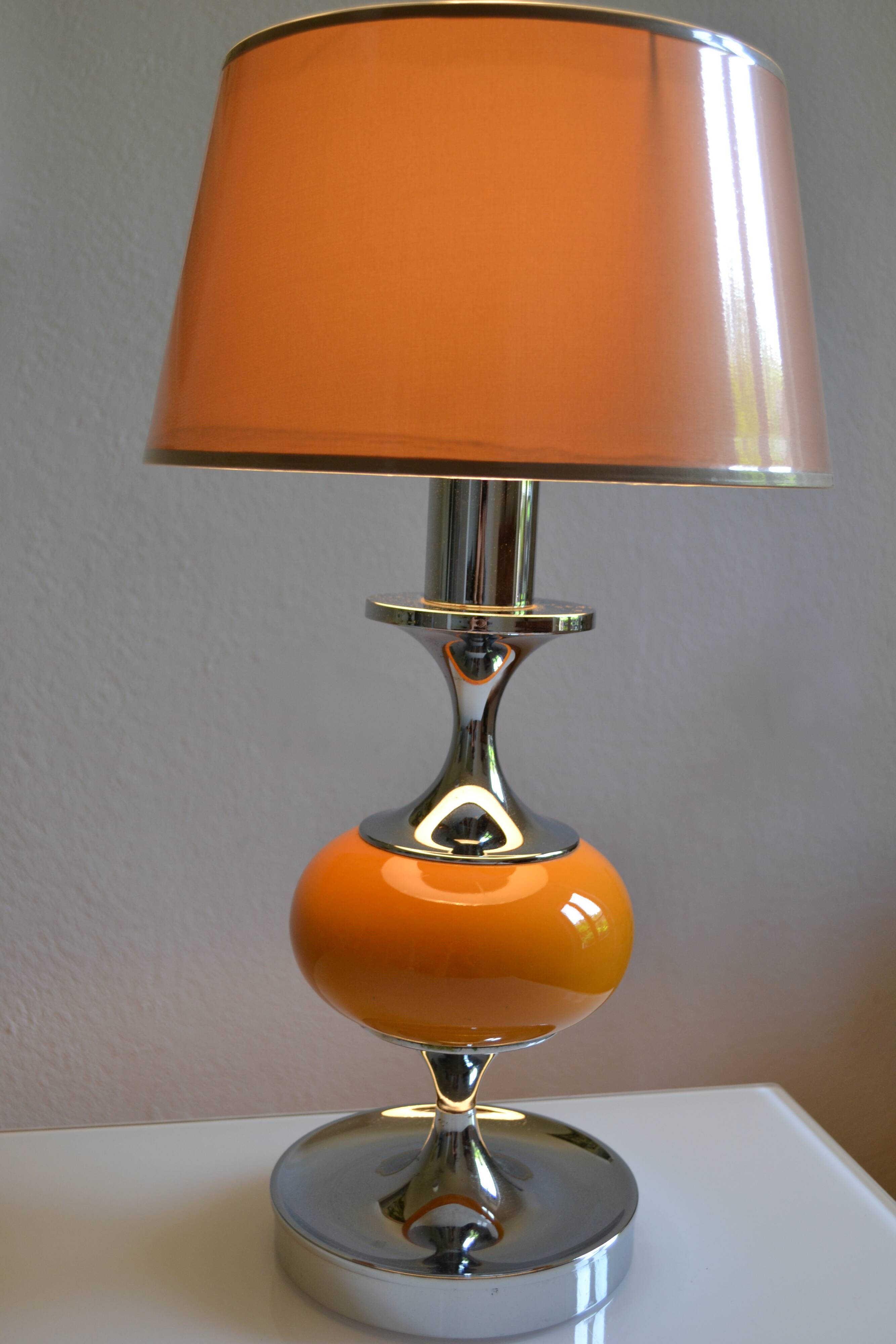 Vintage lamp base yellow and chrome metal circa 1970