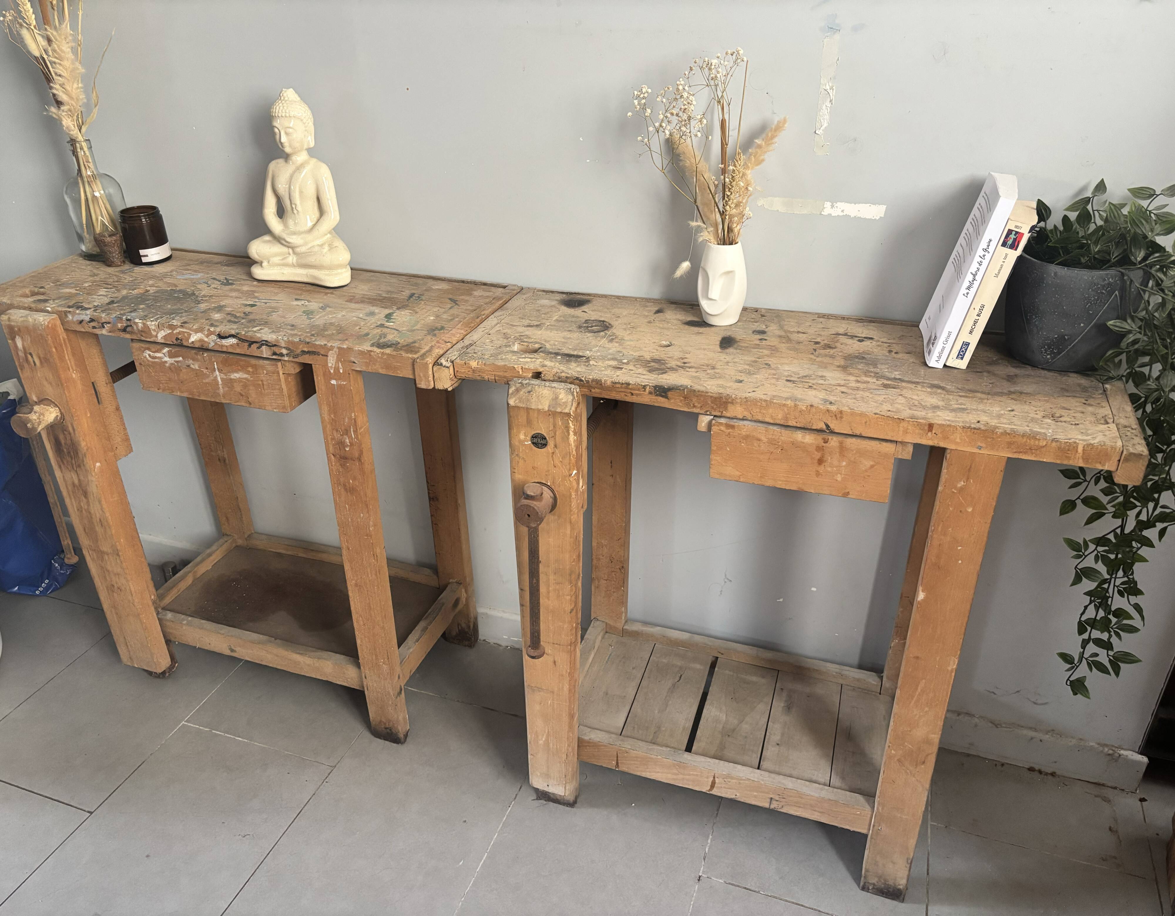 Genuine vintage wooden workbench from the 1960s stamped Grenade.