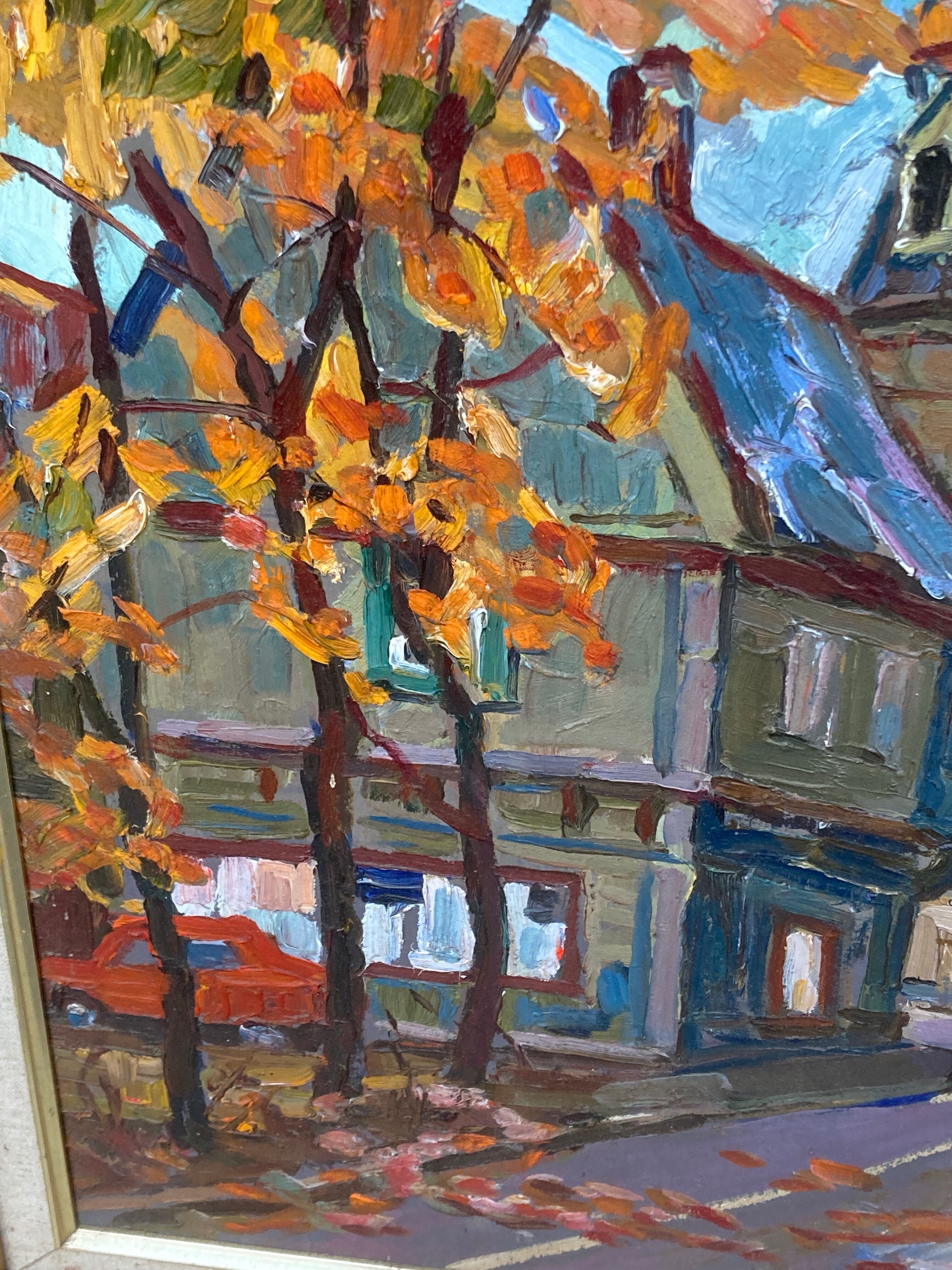 Knife painting: village in russia