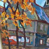 Knife painting: village in russia