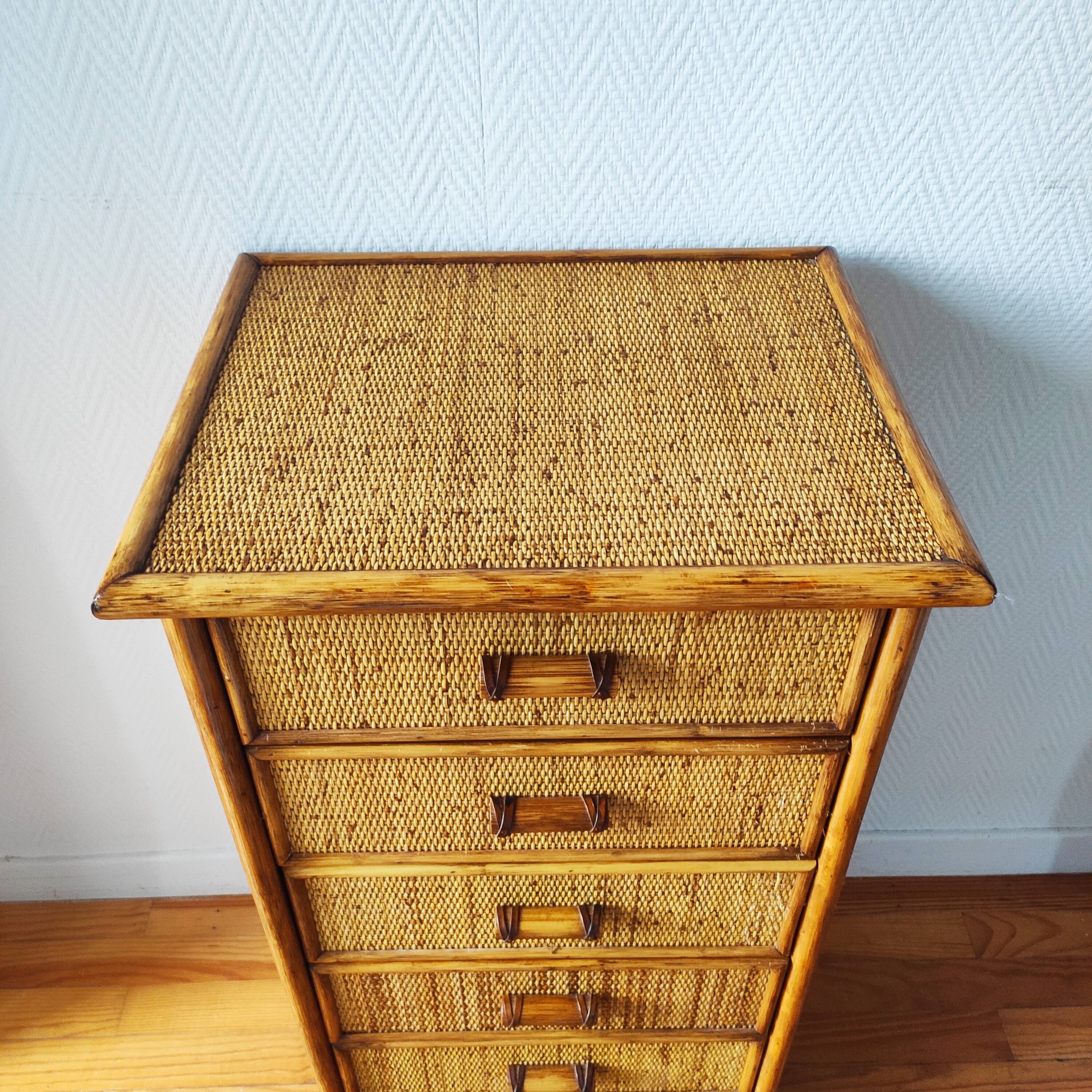 Vintage wicker and rattan chest of drawers