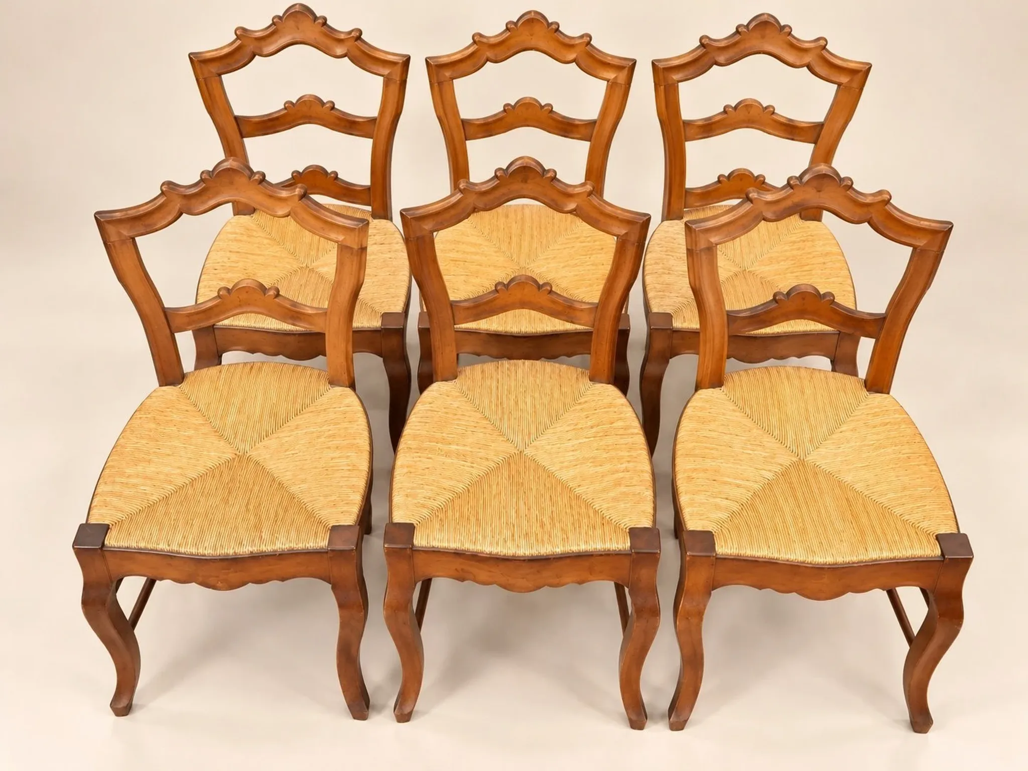 Set of 6 Louis-Philippe chairs — Carved backs — Straw seats