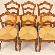 Set of 6 Louis-Philippe chairs — Carved backs — Straw seats