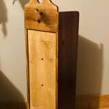 1980s solid wood bread bin decorated with a golden wheat sheaf