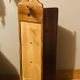 1980s solid wood bread bin decorated with a golden wheat sheaf