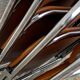 4 folding chairs chromed metal and Skaï fawn 1970