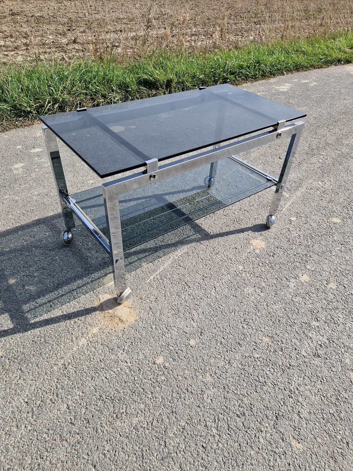 1970s chrome and smoked glass coffee table