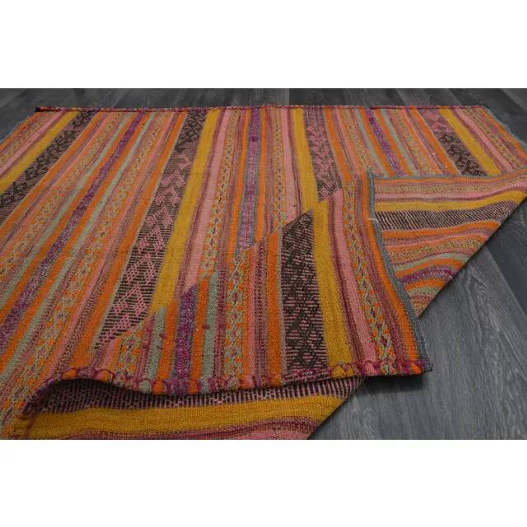 Vintage Turkish Hand-Knotted Wool Cotton Orange Kilim Area Rug 151x153