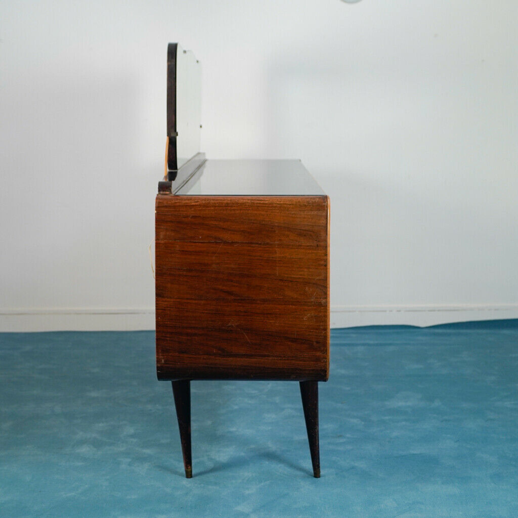 Dark wood sideboard glass design 1950s vintage modernariate