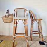 Vintage Gaty bar stools in two-tone rattan and cane.