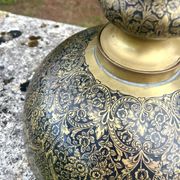 Ornate Floral Pedestal Champagne Cooler, brass ice bucket