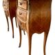 Pair of bedside tables in marquetry – veined marble top – Louis XV style