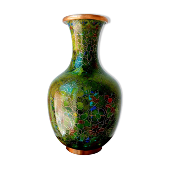 Vase cloisonné chinois fleurs vertes