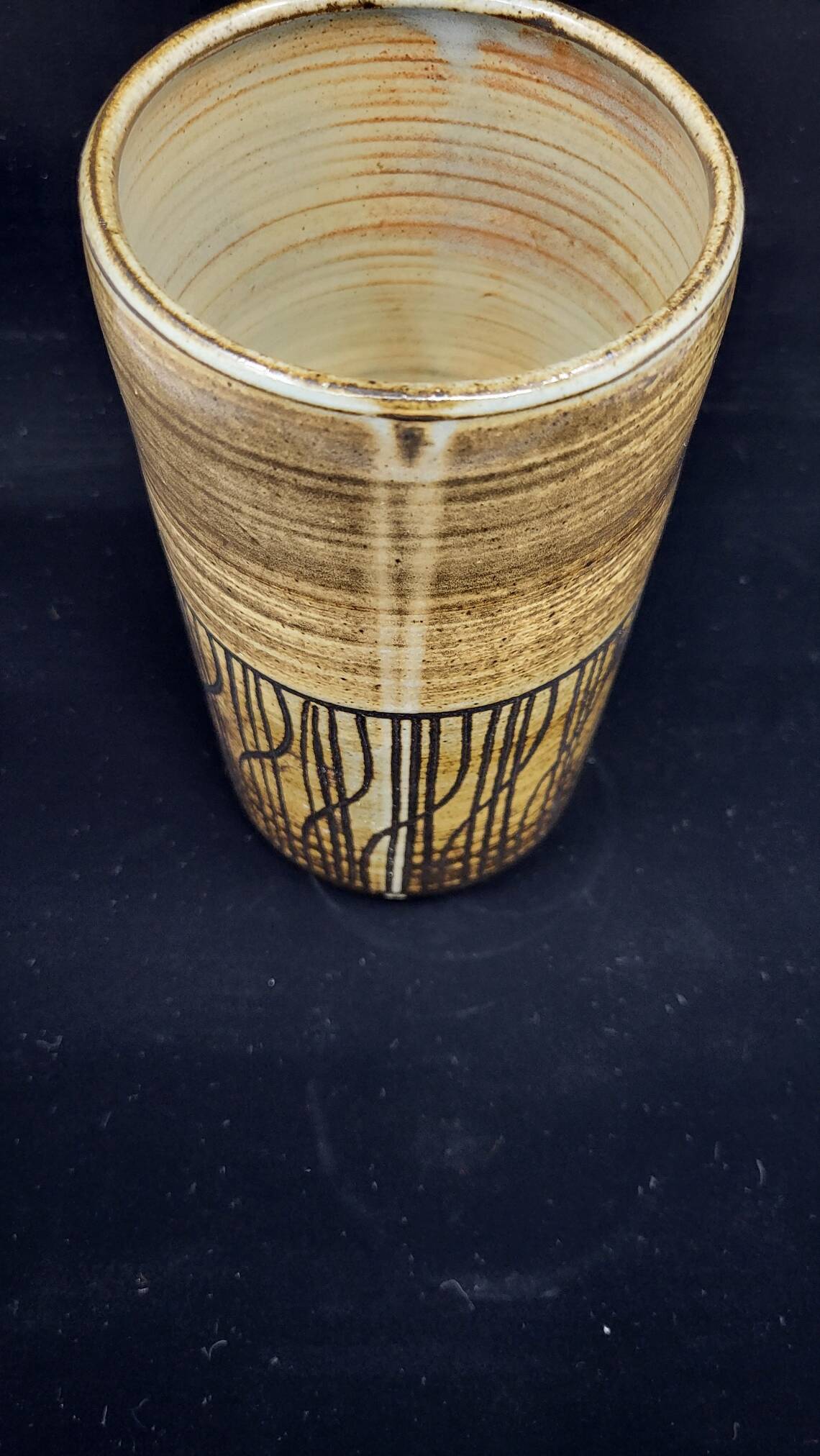 Cylindrical vase with geometric decoration by Dominique Pouchain