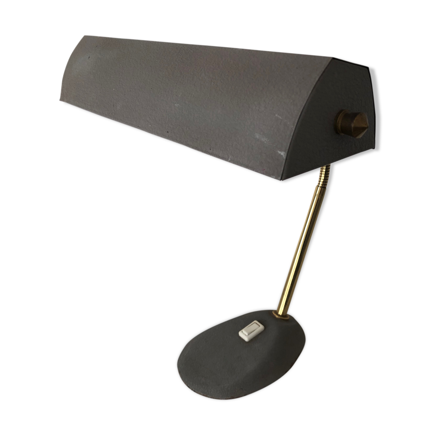 Vintage 1960 40cm grey cement Aluminor banker lamp
