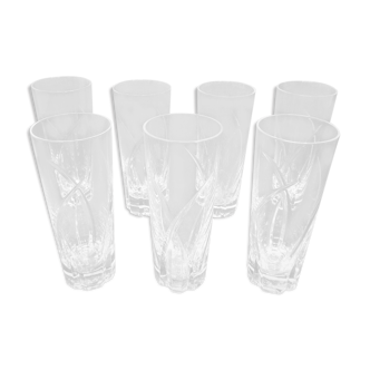 Lot of 7 large crystal glasses of Sèvres signed