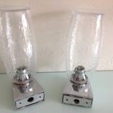 Pair of vintage 1970s-80s glass and chrome wall lights with teardrop shapes