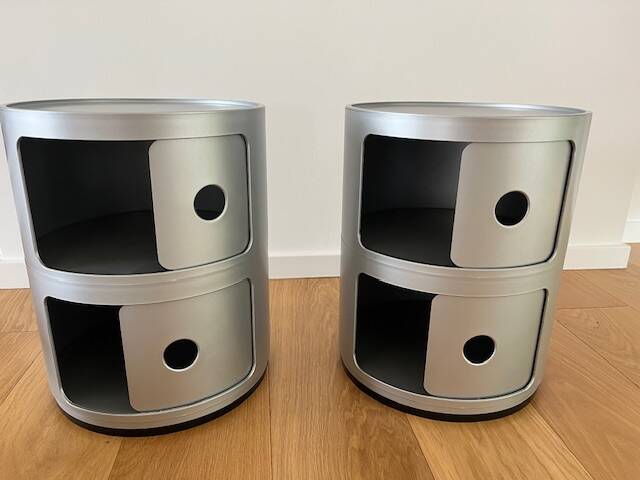 2 Kartell Componibili storage units in matt silver