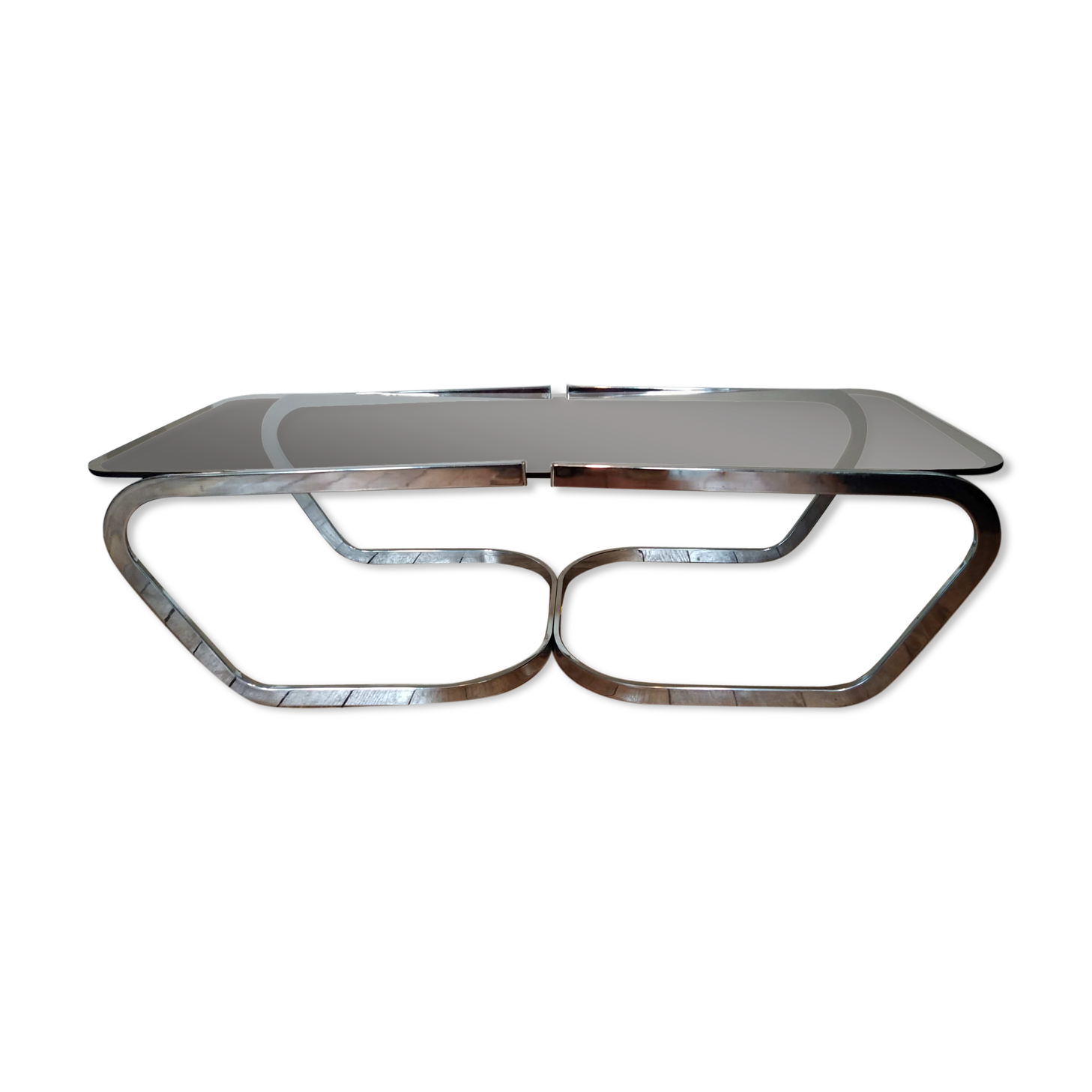 Stainless coffee table and smoked glass 1973