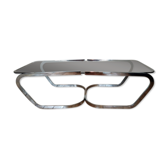 Stainless coffee table and smoked glass 1973