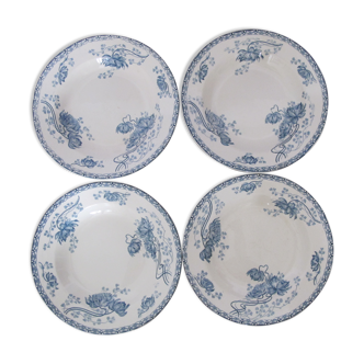 Ensemble de 4 assiettes creuses en Terre de Fer de Sarreguemines, modèle « ROYAT ».