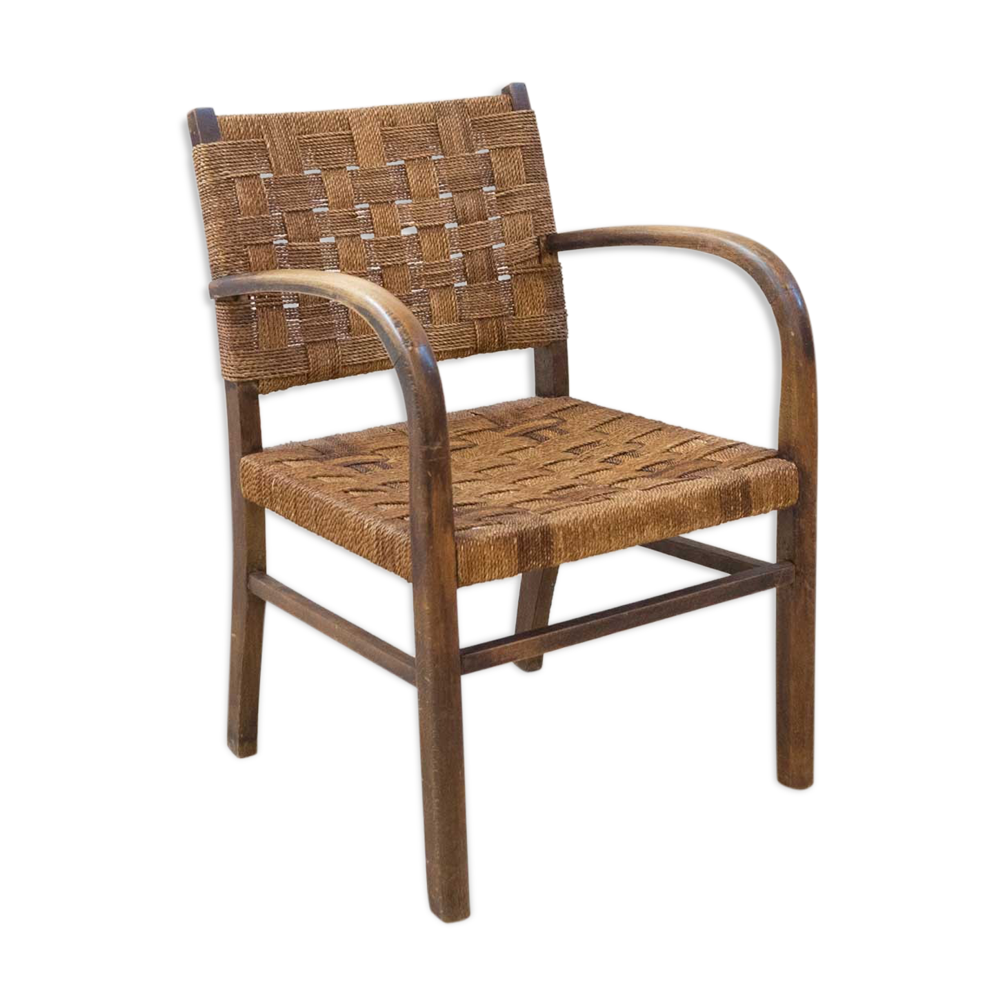 Wooden and rope bridge armchair, 1960
