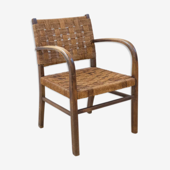 Wooden and rope bridge armchair, 1960