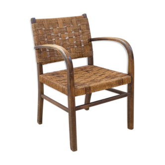 Wooden and rope bridge armchair, 1960