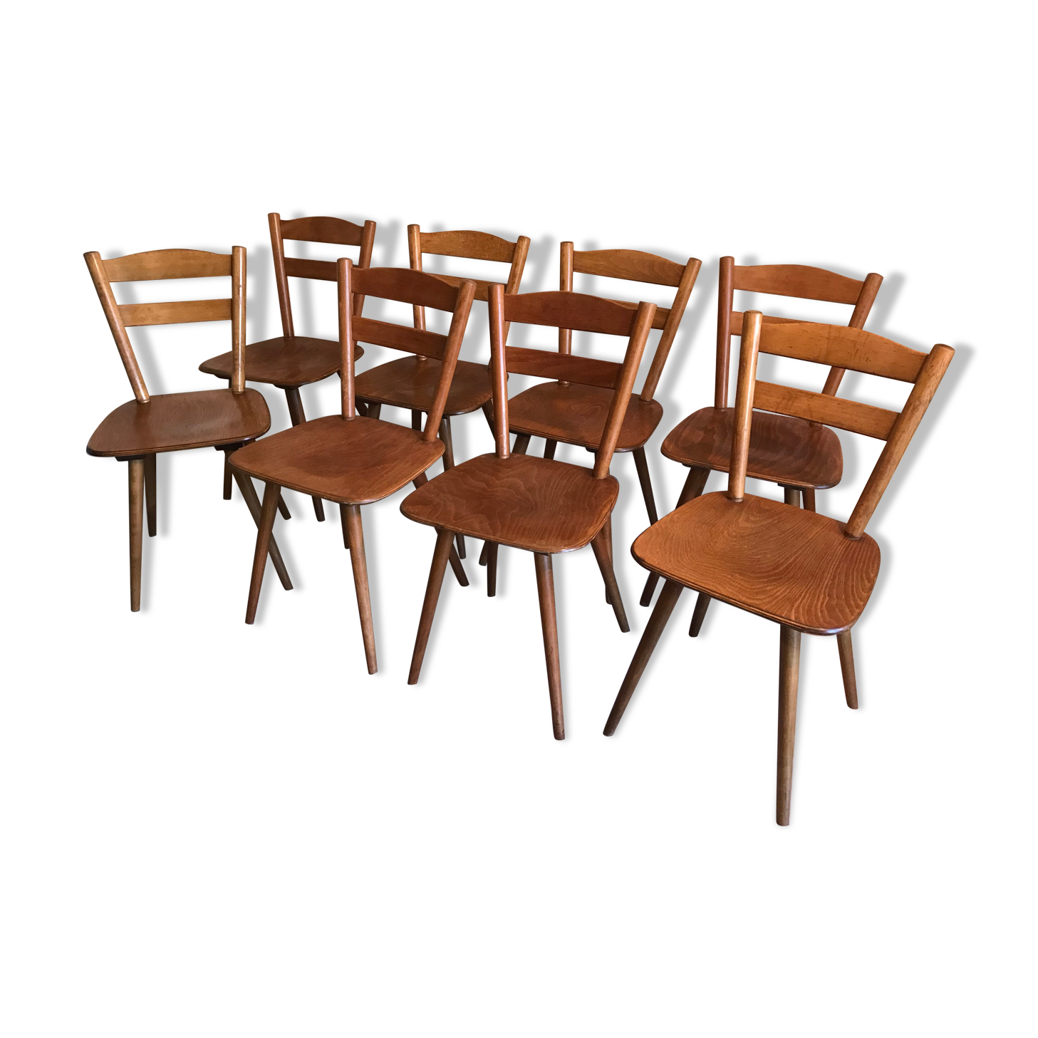 Set of 8 vintage beech chairs compass feet 1960's