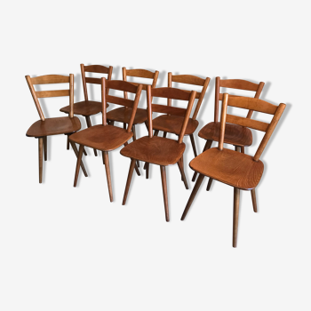 Set of 8 vintage beech chairs compass feet 1960's
