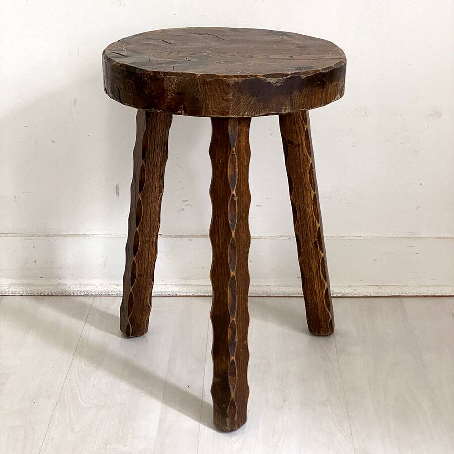 Tripod brutalist solid wood foot stool