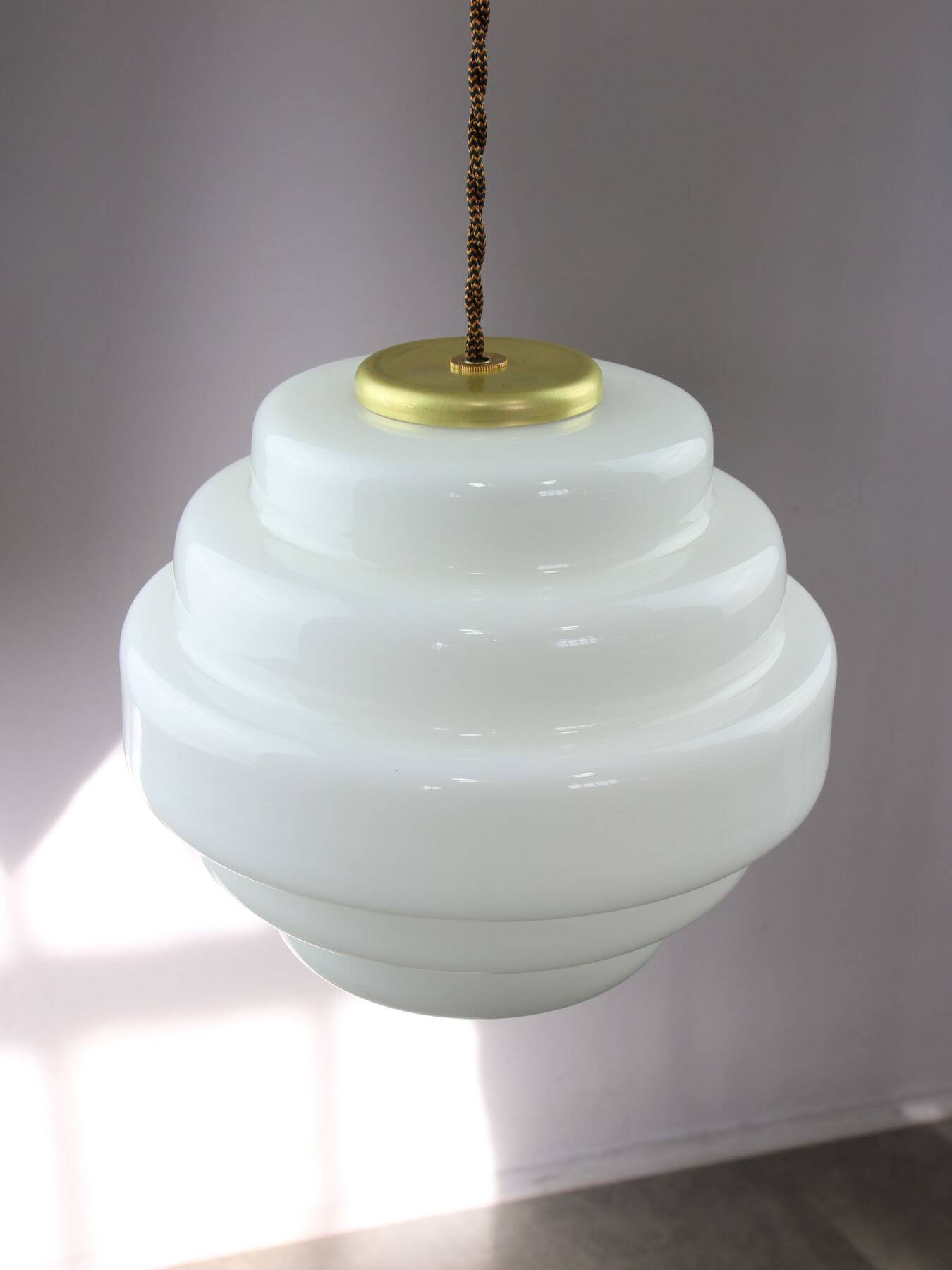 Mid-Century Italian Brass and Opaline Glass Pendant Lamp