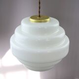Mid-Century Italian Brass and Opaline Glass Pendant Lamp