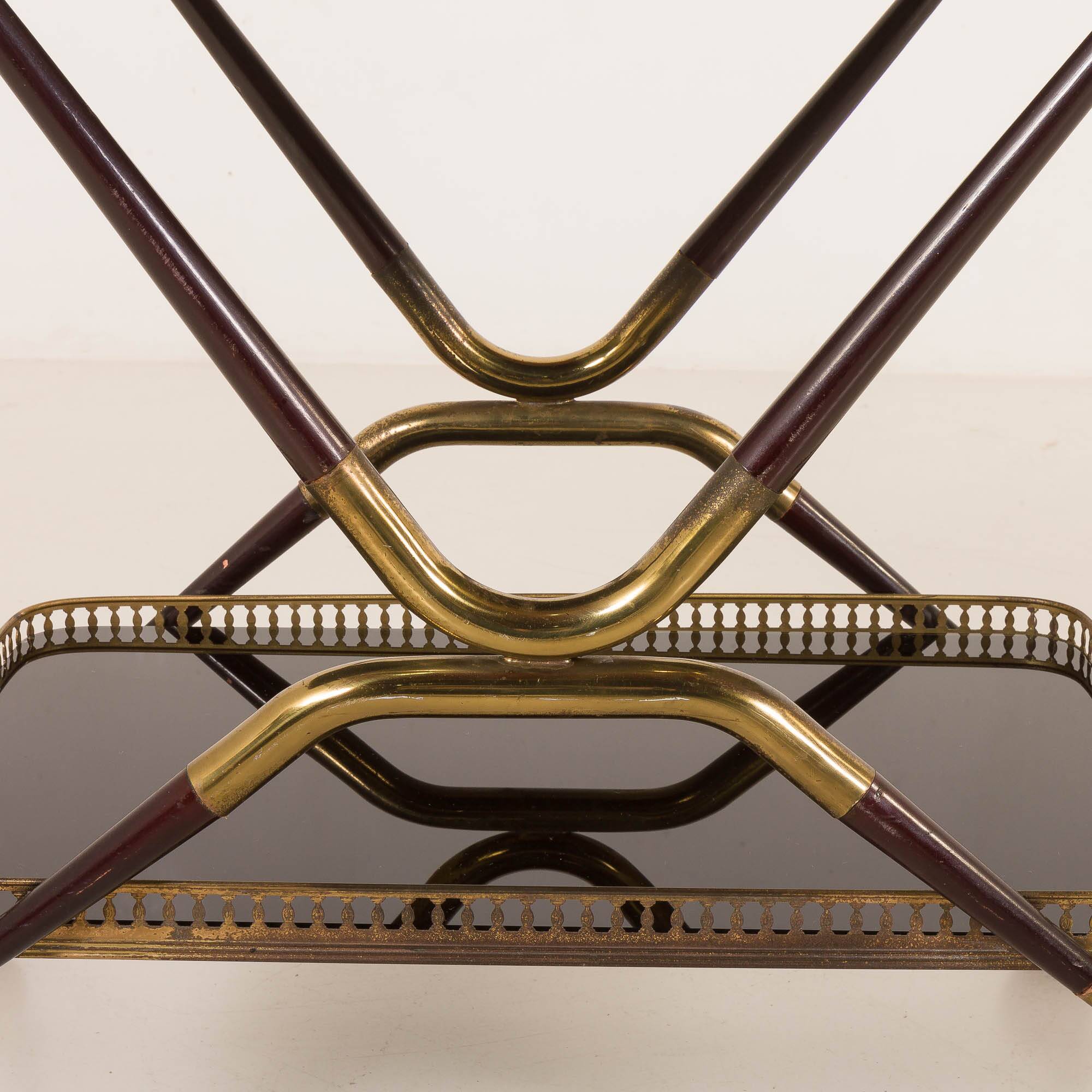 Italian mid century brass bar cart, serving trolley, 1960s