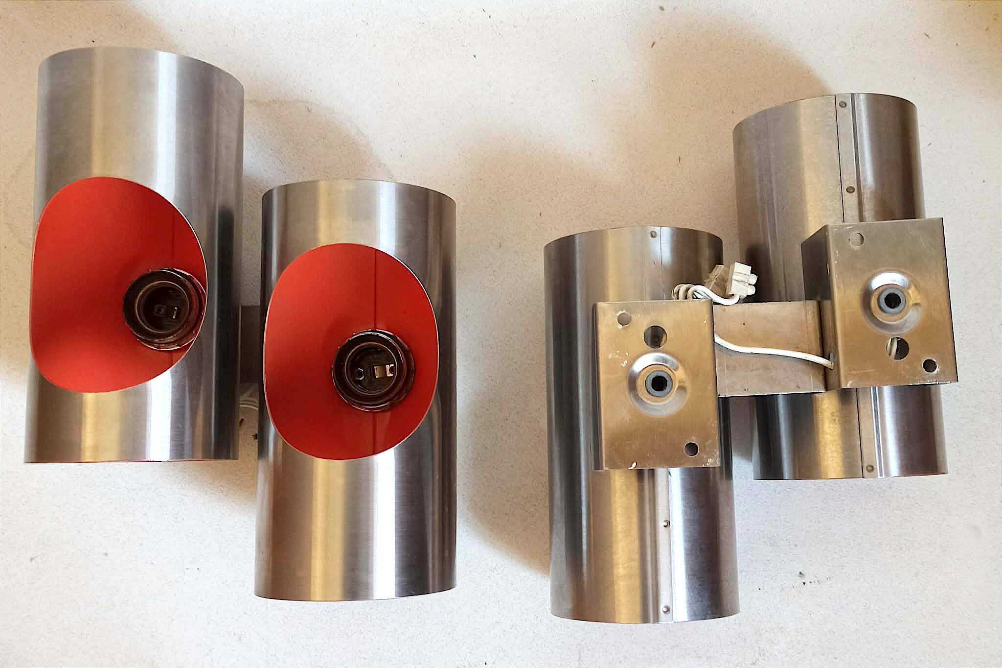 Pair of orange double wall lights Oxar Space Age 1970s