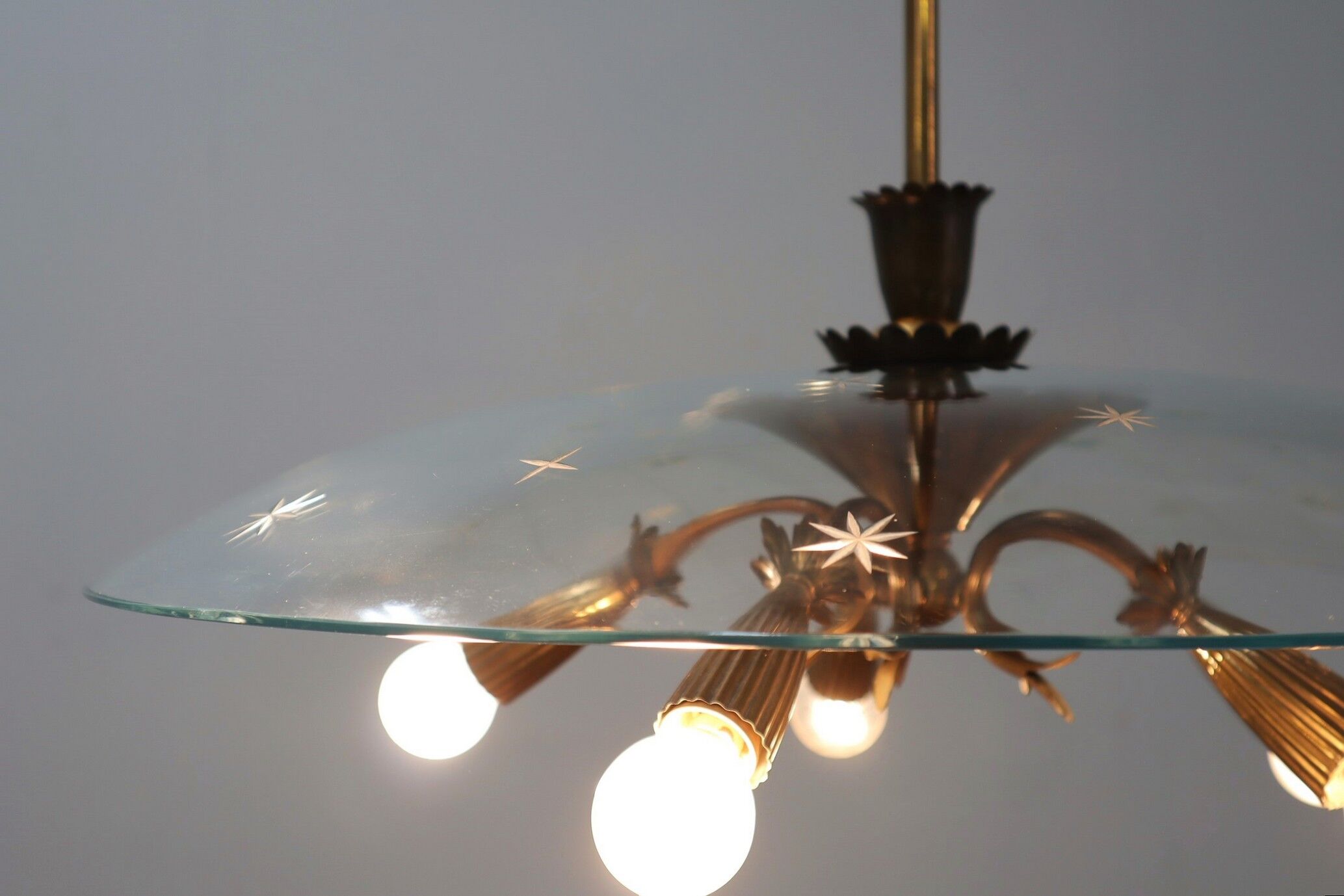 Mid-Century brass and glass chandelier Pietro Chiesa 1940s