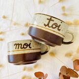 Duo de tasses grès vintage « Toi & Moi »