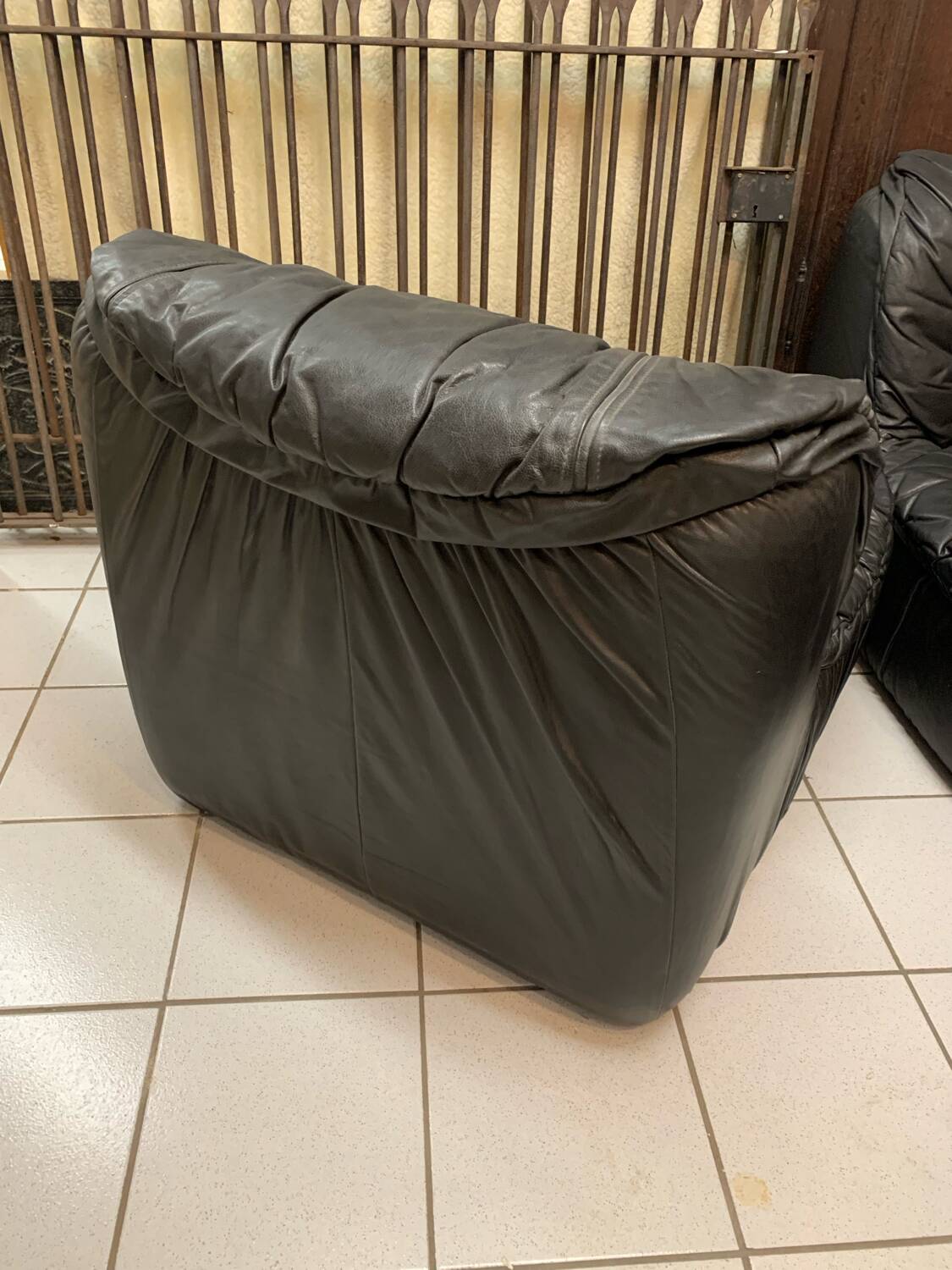 Vintage Black Leather Sofa Design Circa 1980